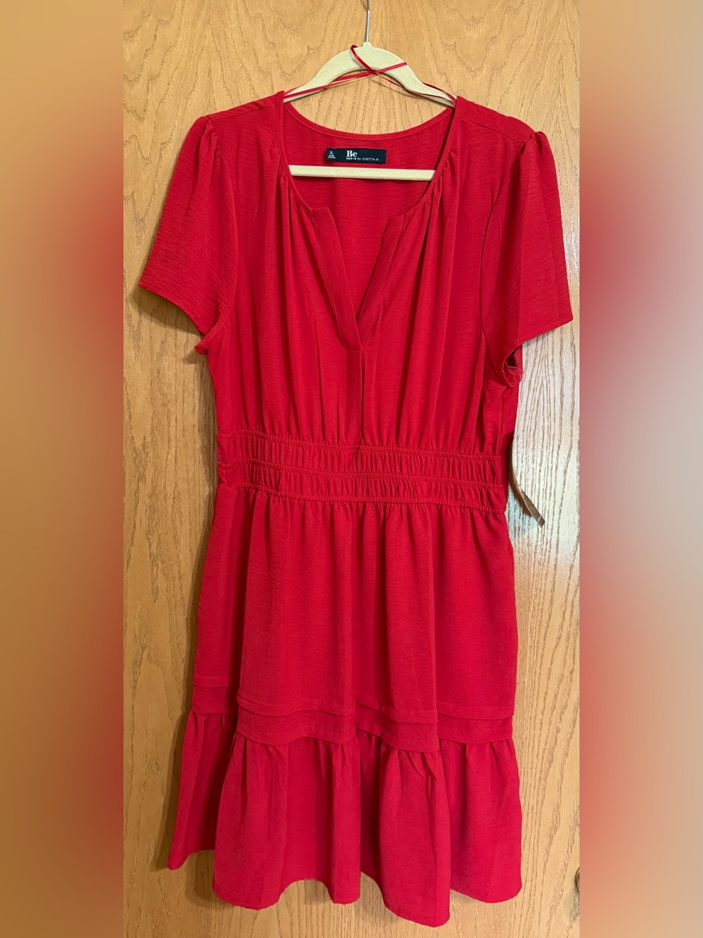 NWT, Be by Chetta B, Red Tiered Short Sleeve Women's Dress